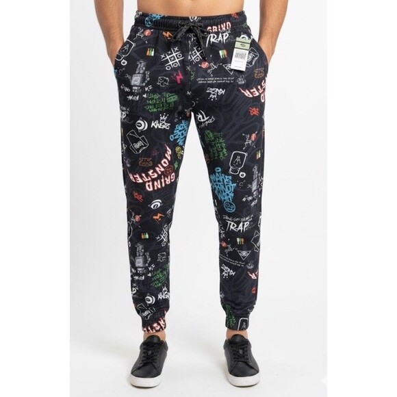 fresh prints of bel air Other - Fresh Prints of Bel-Air Jogger Pants Medium Black Multi Graphic Streetwear NWT
